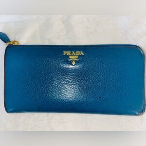 Prada Blue Leather Wallet with Gold Details (project piece)